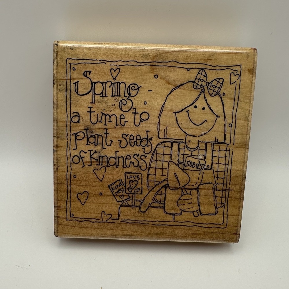 JRL Designs Springtime Q271 Plant Kindness Wood Mount Rubber Stamp‎ Vintage 90s